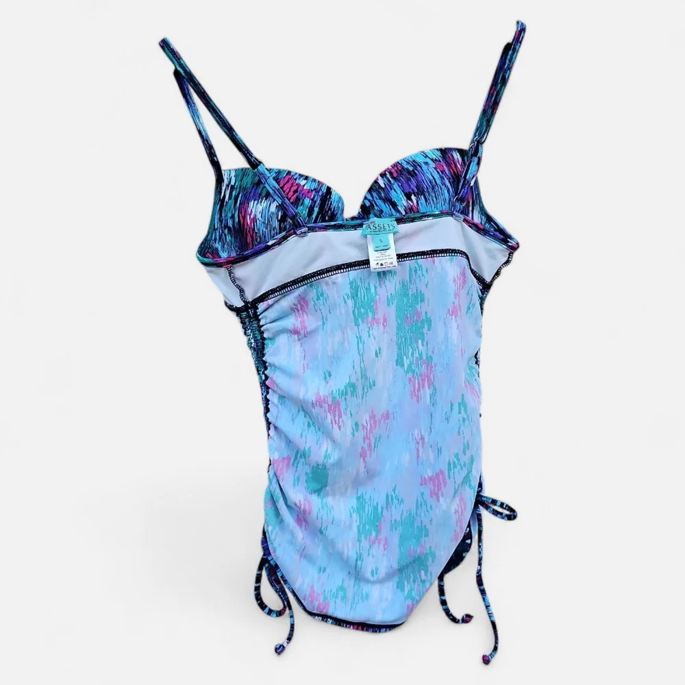 Assets By Spanx Blue and Pink Abstract Tankini Top Sara Lively Collab Size S - Picture 6 of 8
